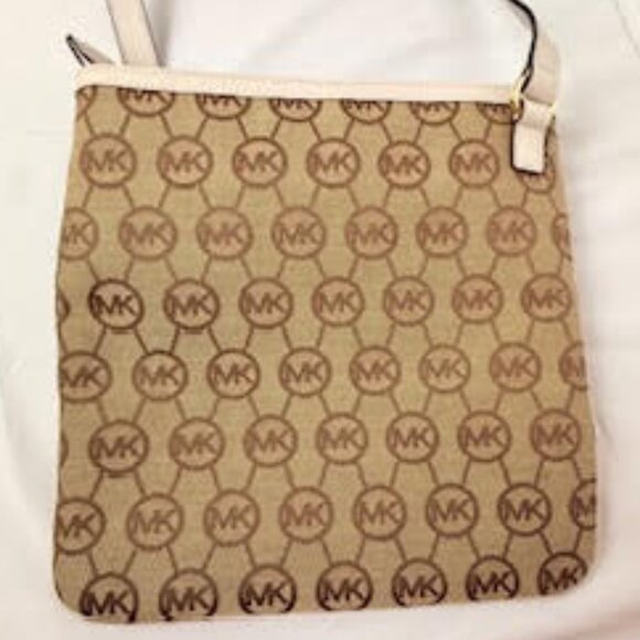 MICHAEL KORS Jet Set MK Logo Crossbody Bag Tan & Cream Adjustable Strap - Picture 7 of 10